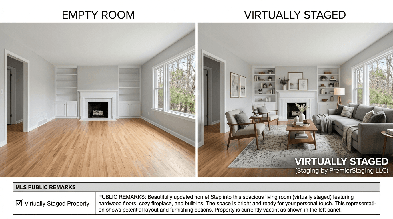 MLS-compliant AI virtual staging example for Florida properties showing required watermarks